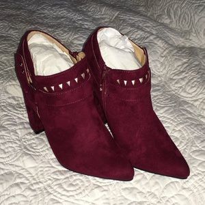 Faux Suede High Block Heel Ankle Boots - Cutouts
